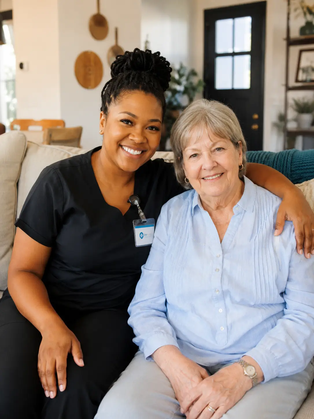 Caregiver supporting a client during daily activities at home